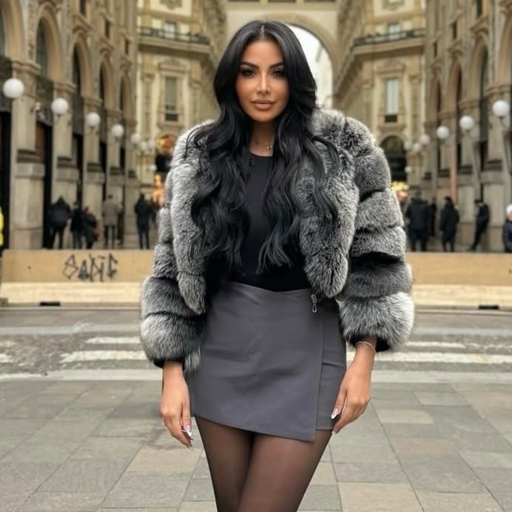 Chic Gray Faux Fur coat